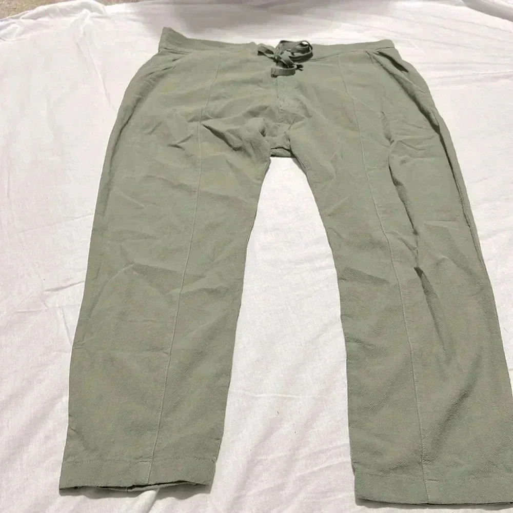 Frame denim green cotton crop pants drawstring waist pockets M